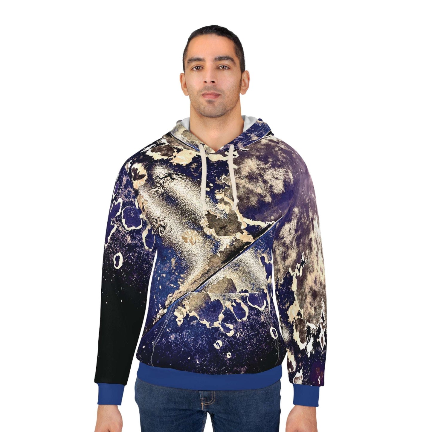 broken blue hoodie